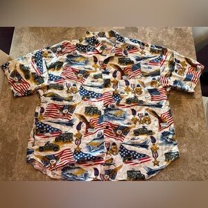 Patriotic Short Sleeve Button Up Shirt Men’s 2XL Military America Red Blue